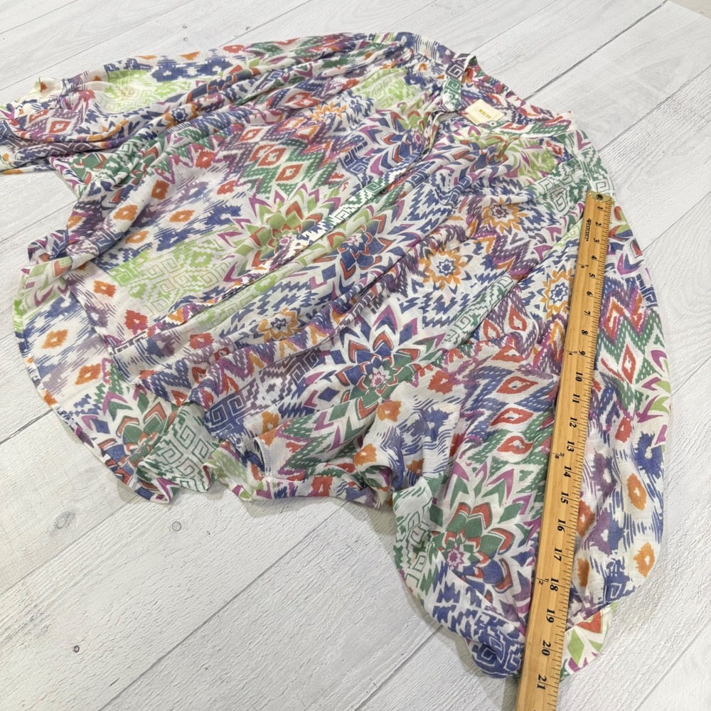 Maeve Anthropologie Womens Large Multi Color Geometric Ikat Button Front Blouse - Picture 7 of 8
